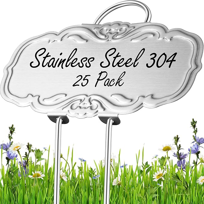 Updated Metal Plant Labels for Garden, 25 Pack Stainless Steel DIY Plant by Gottinfurt