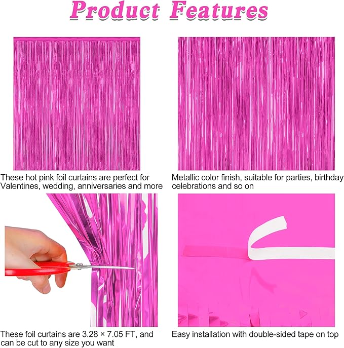 2 Pack Hot Pink Party Decorations, 3.28 FT x 7.05 FT Hot Pink Backdrop - Image 4