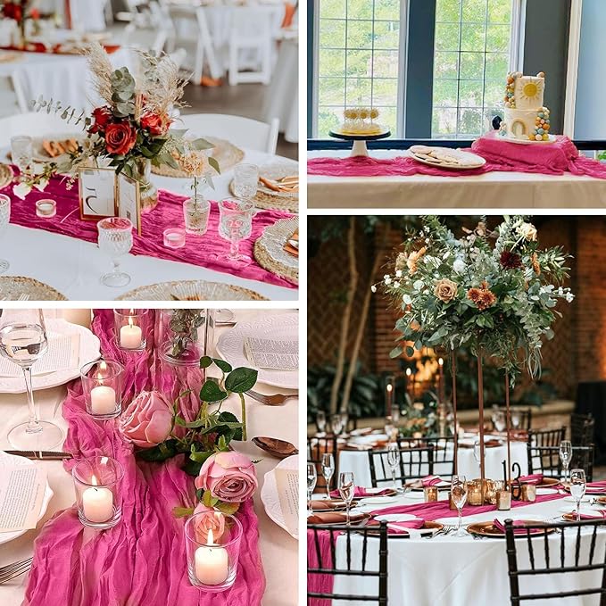 3 Pack Hot Pink Cheesecloth Table Runner Summer Sheer Fuschia Cheese Cloth - Image 7