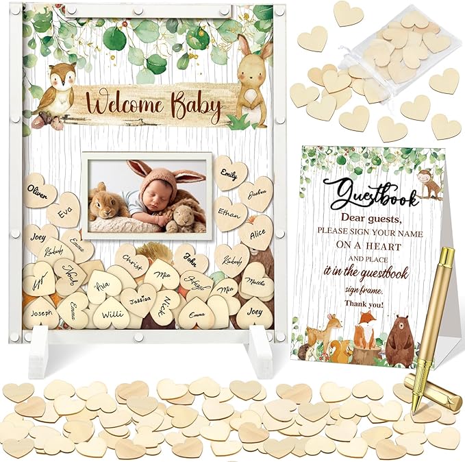 65 Pcs Woodland Animal Baby Shower Guest Book Alternatives He or She Gender by Beeveer