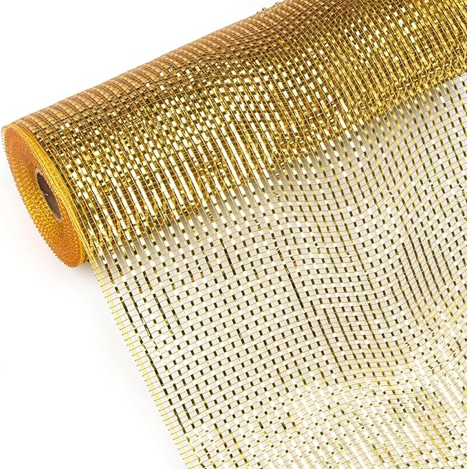 Ribbli 2 Rolls Gold Metallic Mesh Ribbon Gold Deluxe Foil Christmas Ribbon - Image 2