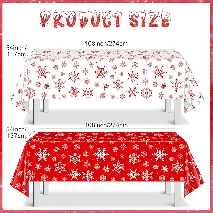 12 Pieces Christmas Snowflake Plastic Party Tablecloth Decorations, 54x108 inch - Image 2