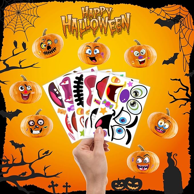48Packs Pumpkin Decorating Kit, Make Your Own Small Pumpkin face Stickers - Image 4