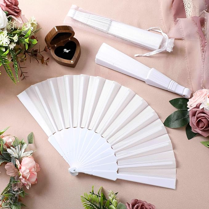 Wenqik 80 Pcs Wedding Folding Hand Fans Bulk Silk Fabric Chinese Handheld - Image 3