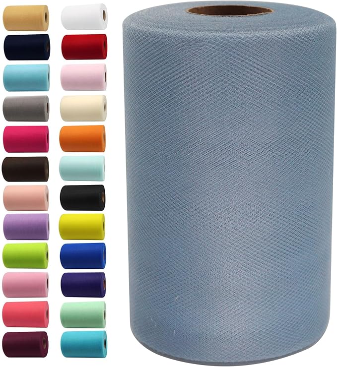 Dusty Blue Tulle Fabric Rolls 6 Inch by 100 Yards Fabric Spool Tulle Ribbon by IONTACH