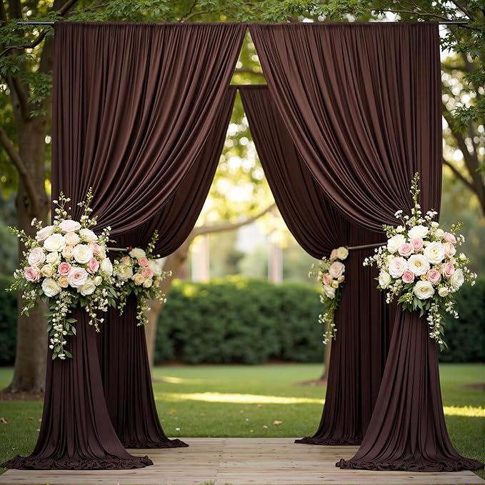 40 ft x 10 ft Wrinkle Free Brown Backdrop Curtain - Image 4