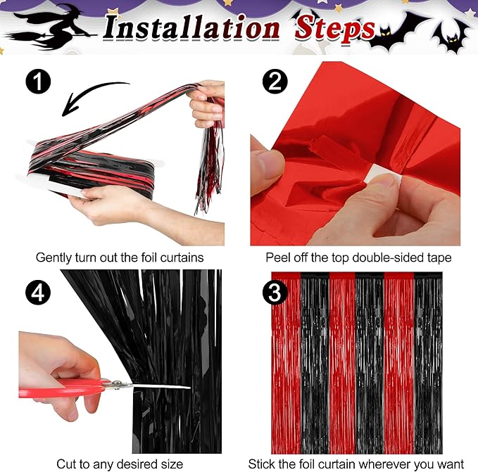 8 Pack Halloween Party Supplies, 3.28 FT x 7.05 FT Red and Black Foil Streamer - Image 3