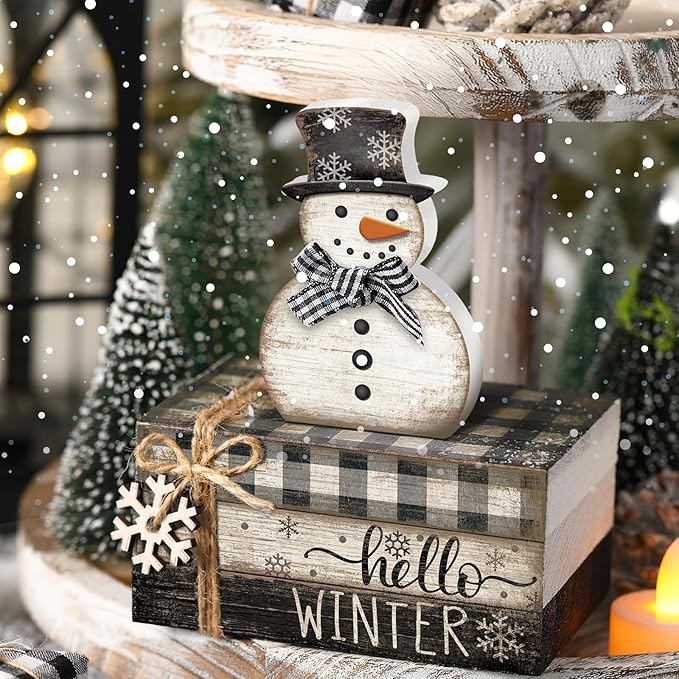 4 Pcs Snowman Christmas Decor Winter Table Decorations Christmas Tiered Tray - Image 3