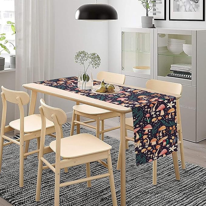 Mushroom Table Runner, Retro Forest Plant Table Cloth Farmhouse Kitchen Dining - Image 3