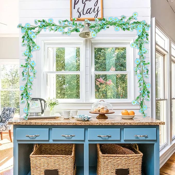 6.5Ft Artificial Blue Flower Garland Fake Daisy Floral Garland Hanging Flowers - Image 3