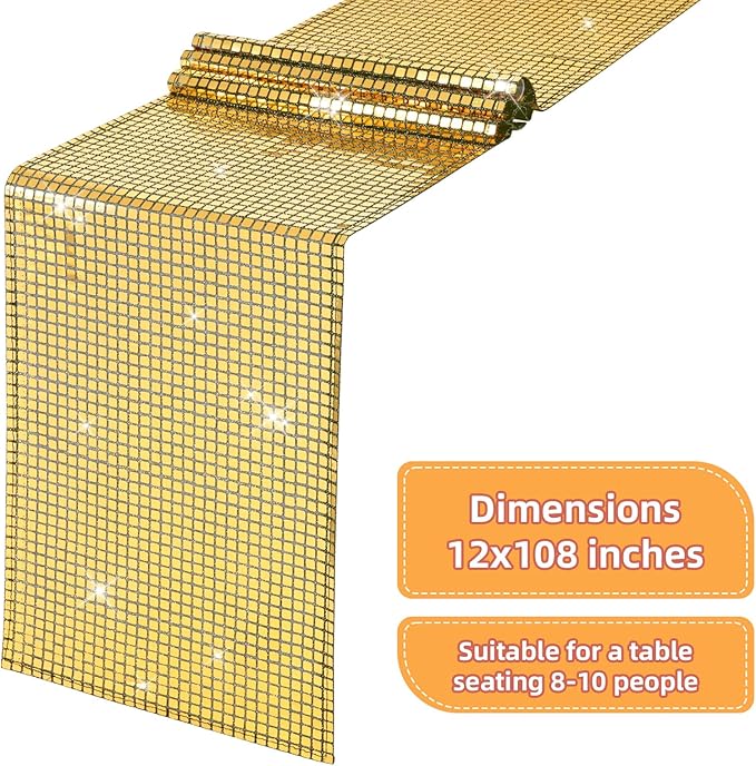 SquarePie Disco Table Runner Mirror Glitter Black and Gold Sequin Runner - Image 2