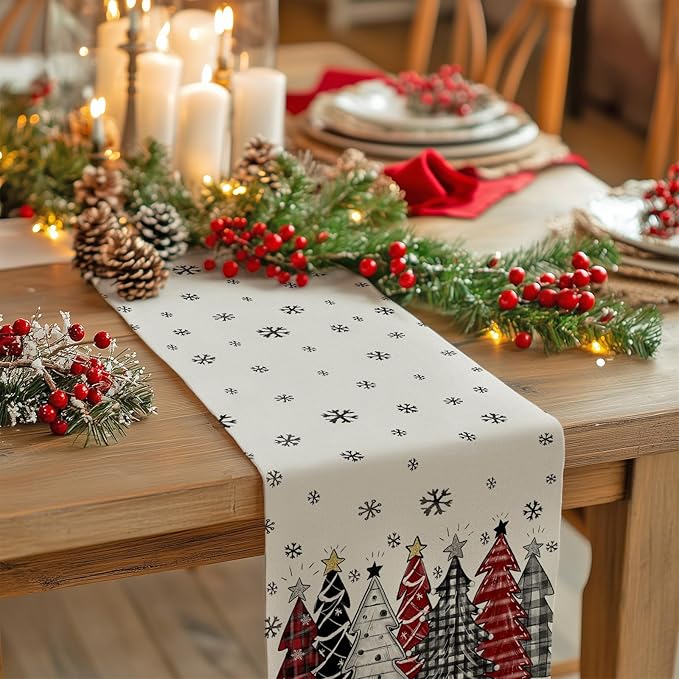 GEEORY Christmas Table Runner 13x60 Inch, Xmas Tees Snowflakes Holiday - Image 6