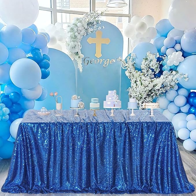 QueenDream Sequin Tablecloth Royal Blue Party Decorations: 60x102 Inch Glitter - Image 5
