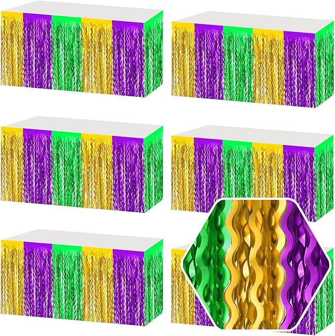 6 Pack 29 x108 Inch Gold Green Purple Wave Foil Fringe Table Skirts Metallic by Ferwzsr