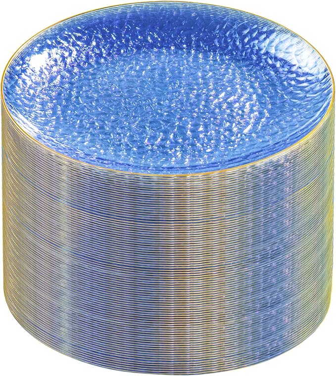Rubtlamp 60 Pieces Blue Gold Plastic Plates by Rubtlamp