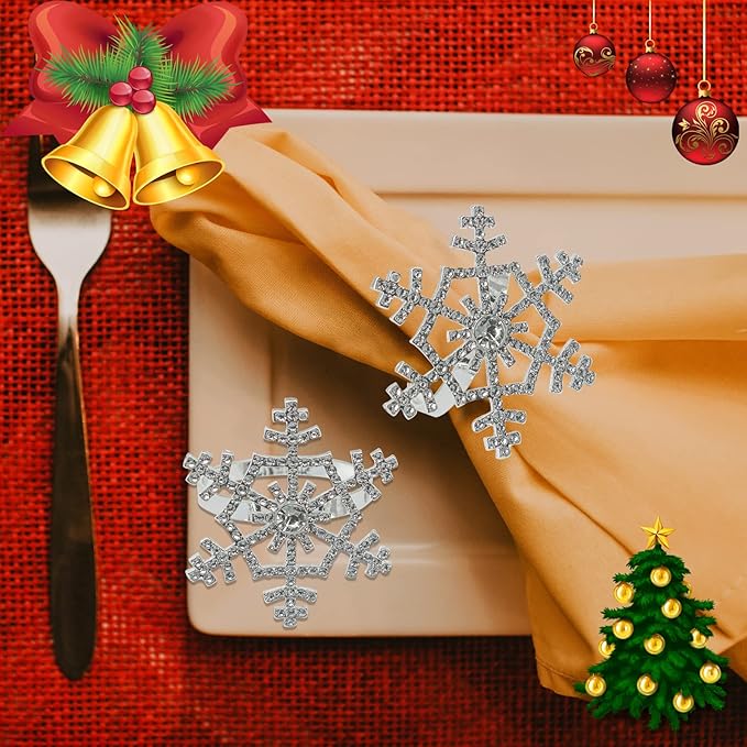 Halatool Set of 6 Christmas Rhinestone Snowflake Napkin Rings - Image 6