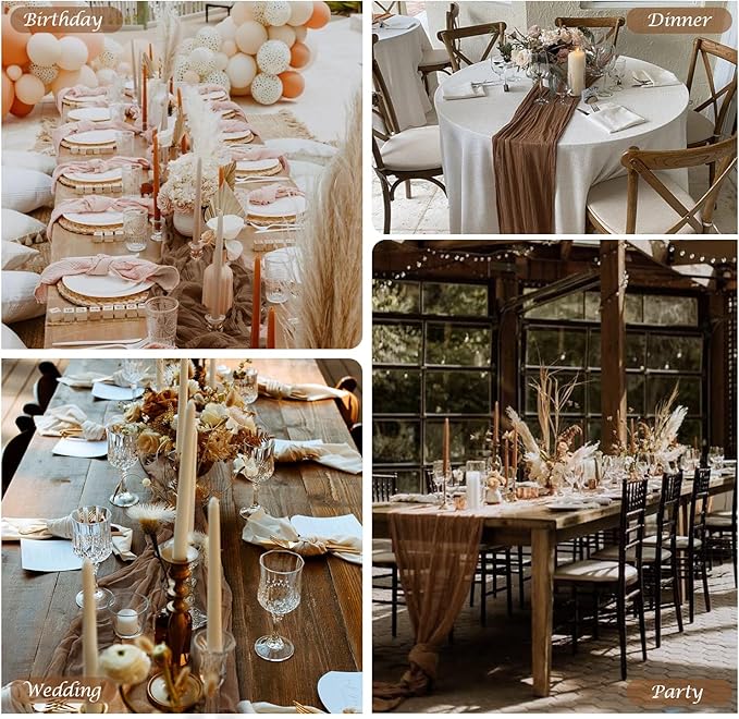 6 Pack Brown Cheesecloth Table Runner 35x120 Inch Gauze Coffee Table Runner - Image 4
