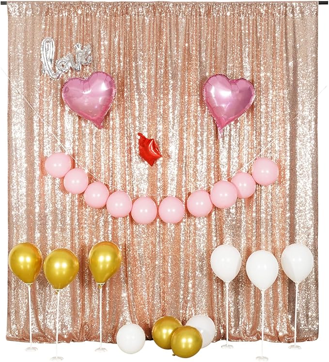 Poise3EHome Sequin Backdrop Curtain, 10Ft x 10Ft Rose Gold Glitter Photography - Image 7