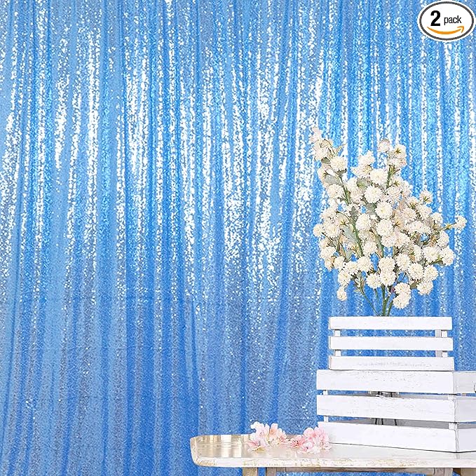 ShinyBeauty Baby Blue Sequin Backdrop Curtain | 2 Panels 5FTx10FT Glitter by ShinyBeauty