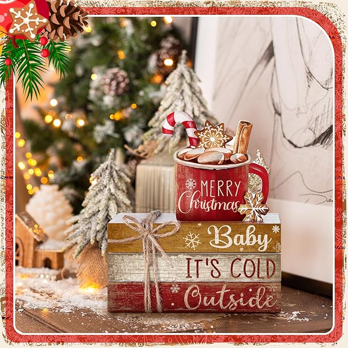 4 Pcs Christmas Table Decor Wooden Hot Cocoa Decoration Christmas Centerpiece - Image 5