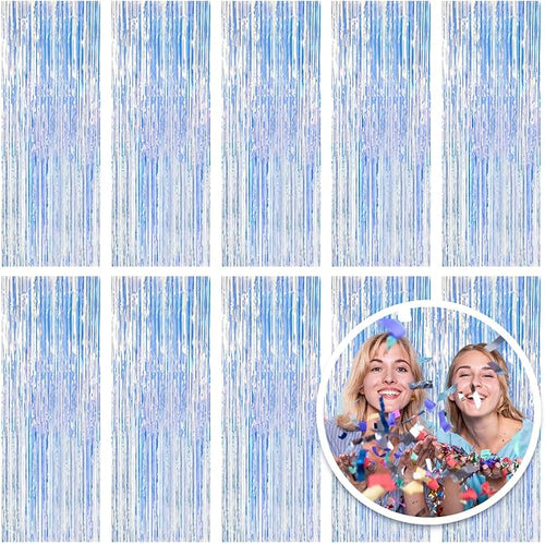 10 Pack Foil Curtain Backdrop Iridescent Metallic Tinsel Foil Fringe Curtains by KEJ