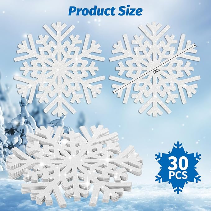 30Pcs Snowflake Paper Placemats Christmas Sliver Glitter Disposable Place Mats - Image 2
