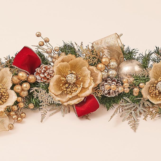 5ft Handcrafted Premium Christmas Garland Glittery Glam Magnolia - Image 4