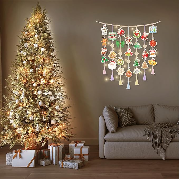 Boho Macrame Wall Decor with Hanging Photo Display and Fairy Lights 14 Wood - Image 6
