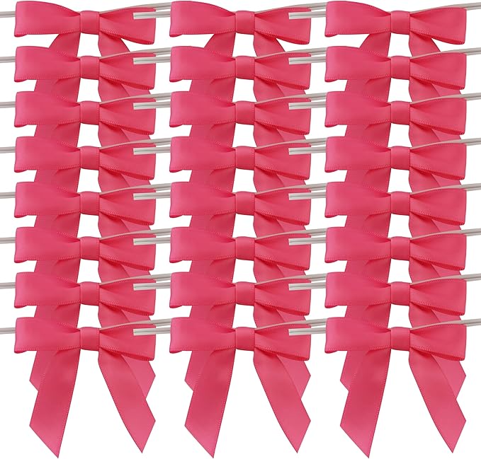50pcs 2-1/2" Hot Pink Satin Ribbon Bows - Image 2