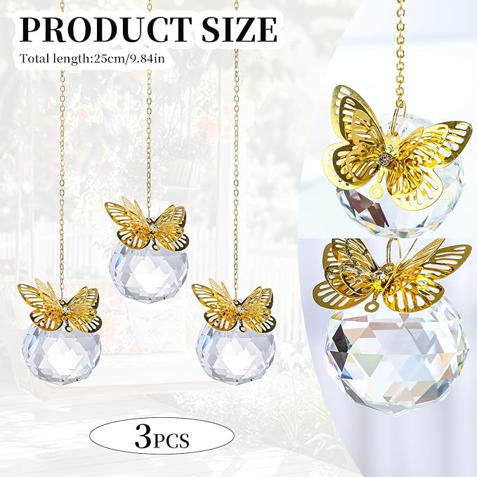 Crystal Suncatchers Gold Butterfly 40mm Crystal Prisms Ball Rainbow Maker - Image 3