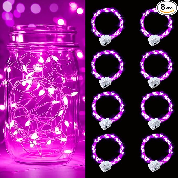 pozzolanas 8 Pack Pink Battery Operated String Lights - 7ft Waterproof Fairy by pozzolanas