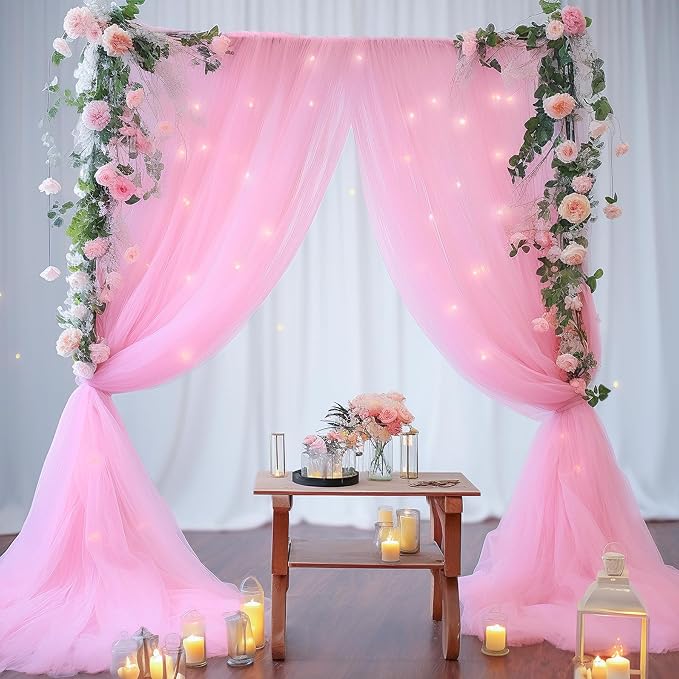 20ft x 10ft Pink Tulle Photo Backdrop Curtain - Image 5
