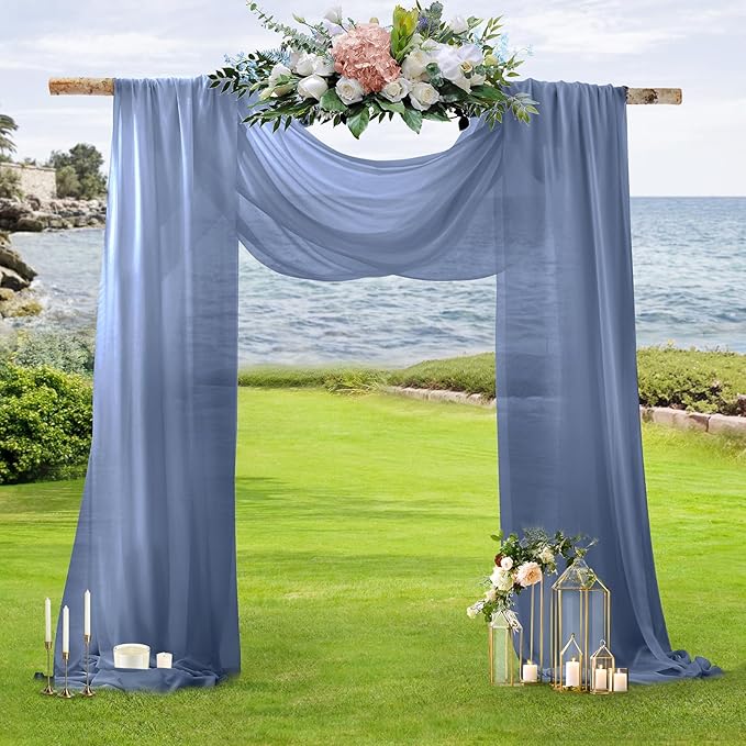 SiinvdaBZX 2 Panels Wedding Arch Draping Fabric 30" x 20Ft Dusty Blue Sheer - Image 6