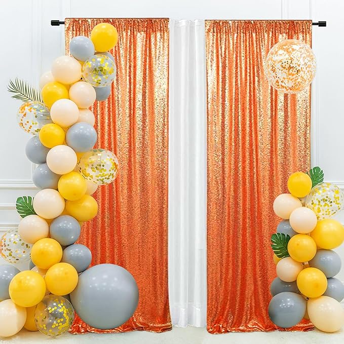 Eternal Beauty Sequin Backdrop Curtains, 2x8 Ft-2 Panels Orange Back Drop - Image 6