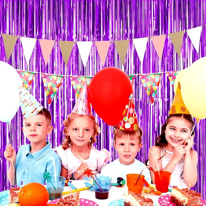 4 Pack Purple Foil Fringe Curtain Backdrop, 3.28Ft x 8.2Ft Metallic Tinsel Foil - Image 4