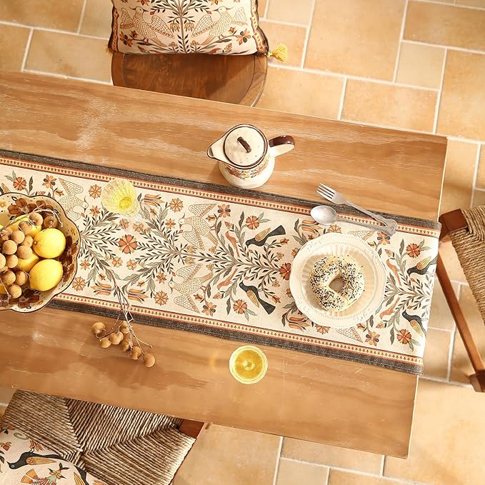 Decorative Linen Small Table Runner 63 Inches Long, Floral Rustic Runner - Image 5