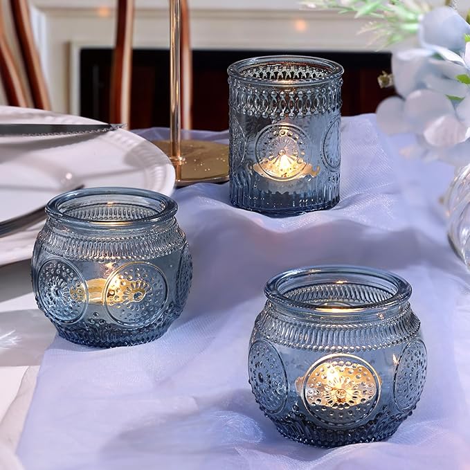 DARJEN 24 Pcs Blue Vintage Candle Holders - Image 6