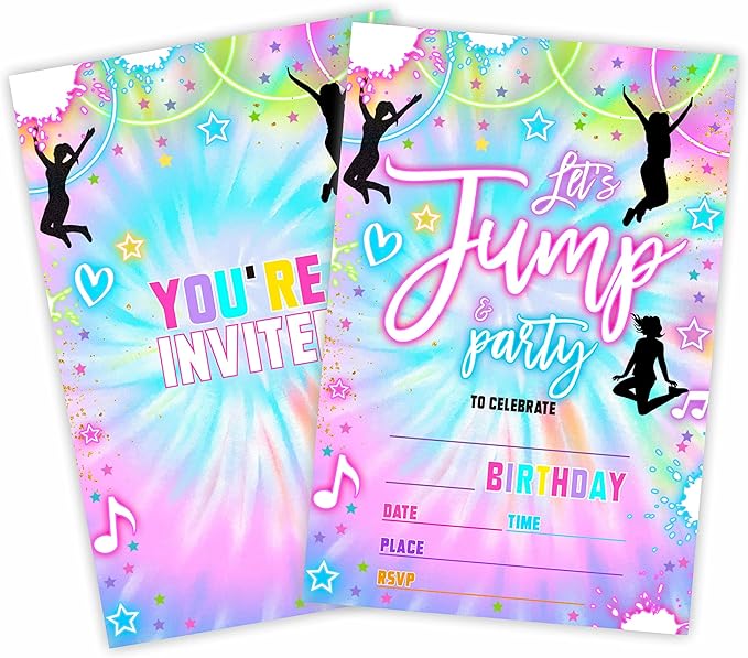 Tie Dye Trampoline Birthday Invitations, Let's Jump! Birthday Party Invite by GREOXG