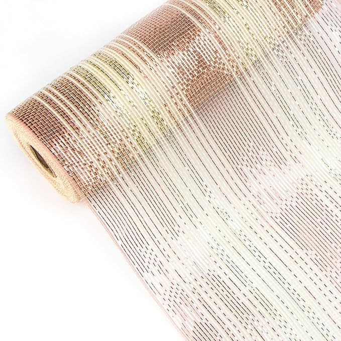 Ribbli 2 Rolls Rose Gold Metallic Mesh Ribbon 10 inch x 30 feet, Ivory - Image 2
