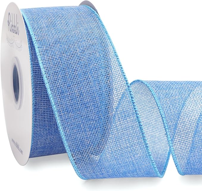 Ribbli Baby Blue Burlap Wired Ribbon, 2-1/2” Inch x Continuous 20 Yard by Ribbli