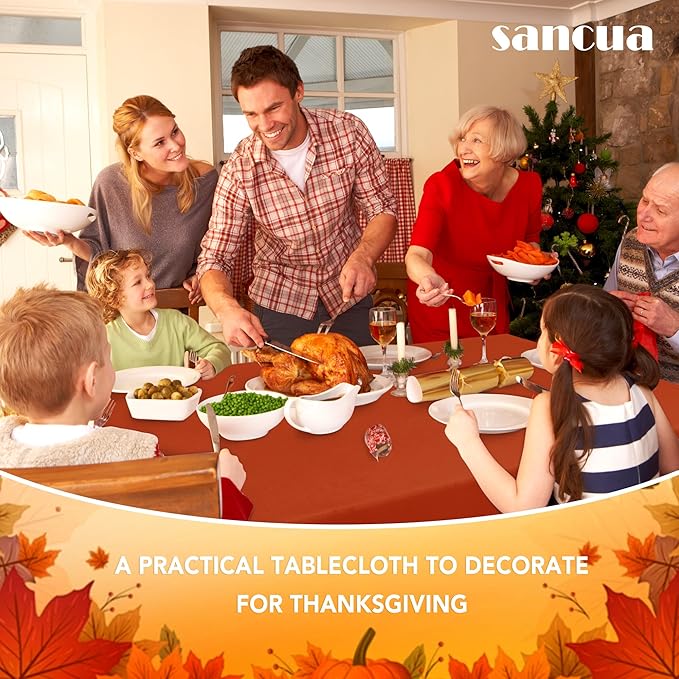 sancua 2 Pack Fall Tablecloth 60 x 102 Inch Rust, Rectangle Thanksgiving Burnt - Image 4