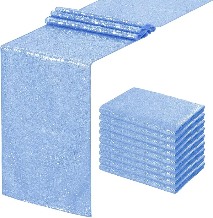 Glitter Sequin Table Runners 10 Pieces 12x108 Inchs Baby Blue Elegant Wedding by SoarDream