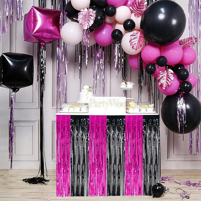BEISHIDA 2 Pack Hot Pink Black Table Skirts Party Decorations Purple Metallic - Image 5