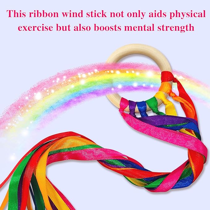 24Pcs Rainbow Ribbon Streamers Waldorf Toys Creative Waldorf Hand Kite Set - Image 5