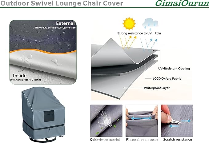 Outdoor Swivel Lounge Chair Cover 2 Pack, Waterproof Heavy Duty Outdoor Outdoor - Image 2