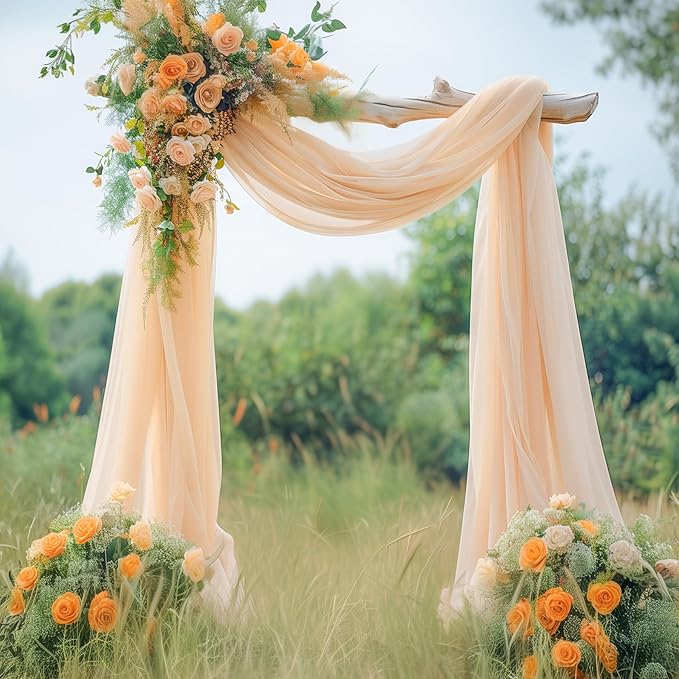 Wedding Arch Draping Fabric, 2 Panels 18FT Champagne Arch Drapes Chiffon Fabric - Image 4