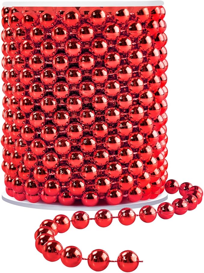 Faux Red Pearl Beads Garland - 10mm Christmas Tree Beads by YAXINRUI