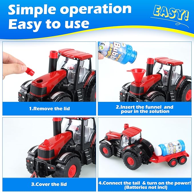 Tractor Bubble Machine for Kids 3 4 5 6 Years Old Boys: 2 in 1 Farm Tractor Toy - Image 4