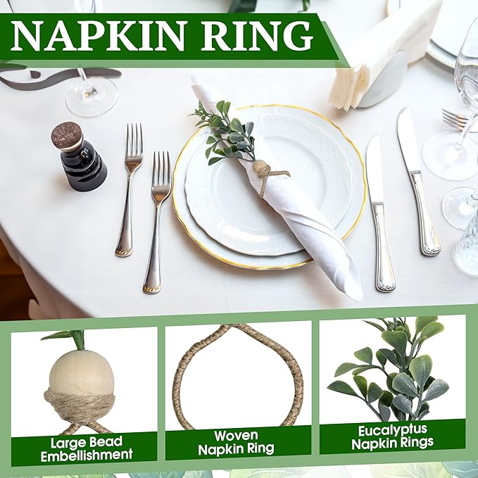 MAOANME Napkin Rings Set of 30, Rustic Eucalyptus Napkin Holder Rings - Image 3