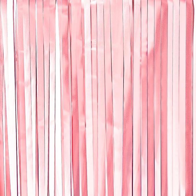 PartyWoo Pink Streamers Foil Fringe Curtain Backdrop 3Pcs 8.2ft Pastel Baby - Image 2